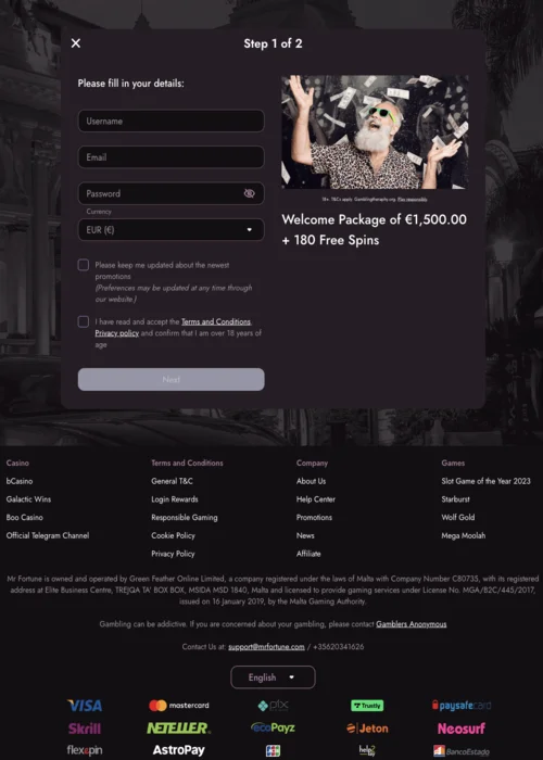 Creating an account Mr Fortune Casino<